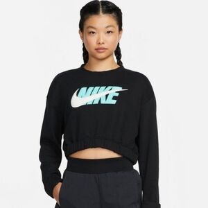NIKE Womens' Crop Sweatshirt, Black, Size: M